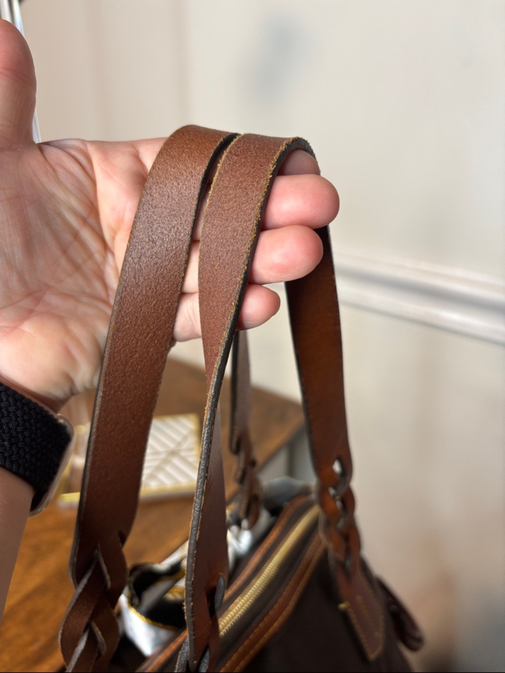 🔥LOW START Dooney & Bourke brown nylon domed satchel w/ braided leather handles - Picture 8 of 16